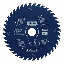 Draper 33005 Draper Expert TCT Circular Saw Blade for Wood with PTFE Coating, 185 x 25.4mm, 40T