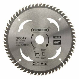Draper 20647 TCT Circular Saw Blade for Wood, 165 x 20mm, 60T