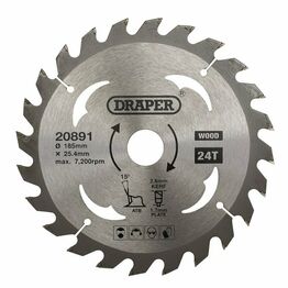 Draper 20891 TCT Circular Saw Blade for Wood, 185 x 25.4mm, 24T