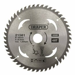 Draper 21581 TCT Circular Saw Blade for Wood, 185 x 25.4mm, 48T