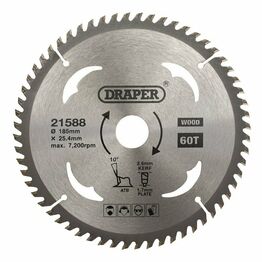 Draper 21588 TCT Circular Saw Blade for Wood, 185 x 25.4mm, 60T