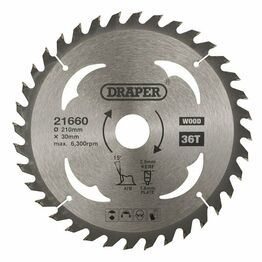 Draper 21660 TCT Circular Saw Blade for Wood, 210 x 30mm, 36T
