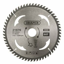 Draper 21676 TCT Circular Saw Blade for Wood, 210 x 30mm, 60T