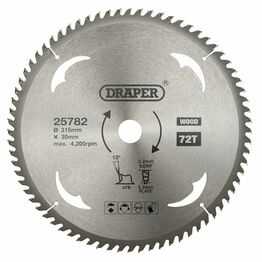 Draper 25782 TCT Circular Saw Blade for Wood, 315 x 30mm, 72T