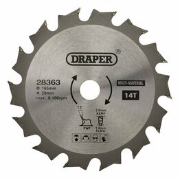 Draper 28363 TCT Multi-Purpose Circular Saw Blade, 165 x 20mm, 14T