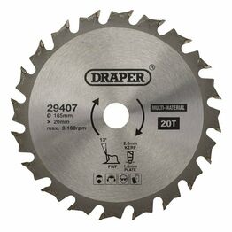 Draper 29407 TCT Multi-Purpose Circular Saw Blade, 165 x 20mm, 20T
