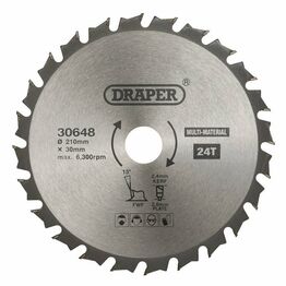 Draper 30648 TCT Multi-Purpose Circular Saw Blade, 210 x 30mm, 24T