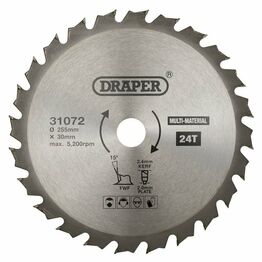Draper 31072 TCT Multi-Purpose Circular Saw Blade, 255 x 30mm, 24T