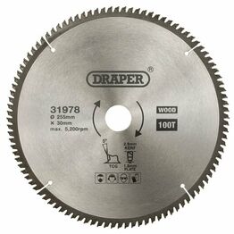 Draper 31978 TCT Triple Chip Grind Circular Saw Blade, 255 x 30mm, 100T