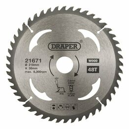Draper 21671 TCT Circular Saw Blade for Wood, 210 x 30mm, 48T