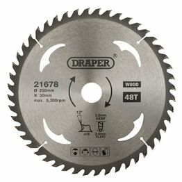 Draper 21678 TCT Circular Saw Blade for Wood, 250 x 30mm, 48T