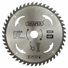 Draper 21684 TCT Circular Saw Blade for Wood, 255 x 30mm, 48T