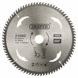 Draper 21685 TCT Circular Saw Blade for Wood, 255 x 30mm, 80T