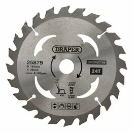 Draper 25879 TCT Cordless Construction Circular Saw Blade for Wood & Composites, 165 x 20mm, 24T