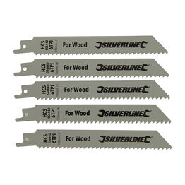 Silverline Recip Saw Blades for Wood 5pk - HCS - 6tpi - 150mm