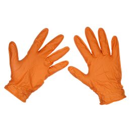 Sealey Orange Diamond Grip Extra-Thick Nitrile Powder-Free Gloves - Pack of 50