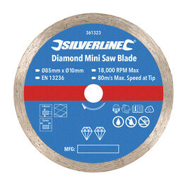 Silverline Diamond Mini Saw Blade 85mm Dia - 10mm Bore