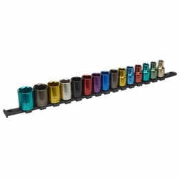 Sealey AK2874 Multi-Coloured Socket Set 15pc 1/2"Sq Drive 6pt WallDrive&reg; Metric