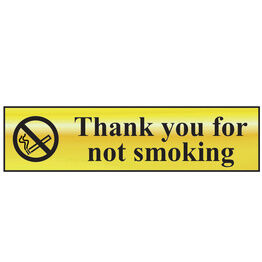 Scan Thank You For Not Smoking - Polished Brass Effect 200 x 50mm