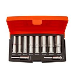 Bahco S0810L 1/4in Drive Deep Socket Set, 10 Piece