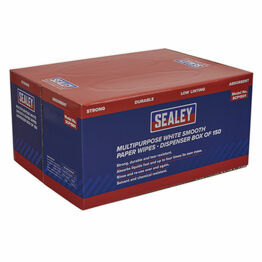 Sealey SCP1501 Multipurpose Paper Wipes in Dispenser Box - Smooth White 73gsm 150 Sheets