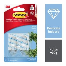 Command™ 7100109451 Medium Clear Hooks with Clear Strips