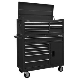 Sealey Topchest & Rollcab Combination 15 Drawer with Ball-Bearing Slides - Black AP41STACKB