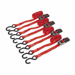 Sealey TD484SD Ratchet Tie Down 25mm x 4m Polyester Webbing with S Hooks 800kg Load Test - 2 Pairs