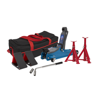 Sealey Trolley Jack 2tonne Low Entry Short Chassis - Blue and Accessories Bag Combo 1020LEBBAGCOMBO