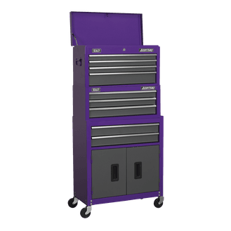 Sealey Topchest, Mid-Box &amp; Rollcab 9 Drawer Stack - Purple AP2200BBCPSTACK