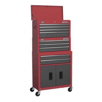 Sealey Topchest, Mid-Box &amp; Rollcab 9 Drawer Stack - Red AP2200BBSTACK