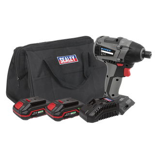 Sealey Brushless Impact Driver Kit 1/4" Hex 20V - 2 Batteries CP20VIDXKIT