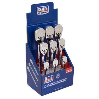 Sealey AK6672DB Ratchet Wrenches 1/4", 3/8" &amp; 1/2"Sq Drive Pear-Head Flip Reverse Display Box of 9