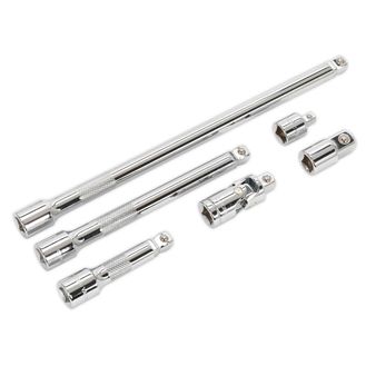 Sealey AK7690 Wobble/Rigid Extension Bar, Adaptor &amp; Universal Joint Set 6pc 3/8"Sq Drive