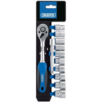 Draper 16371 3/8" Sq. Dr. Metric Socket and Ratchet Set (12 Piece)