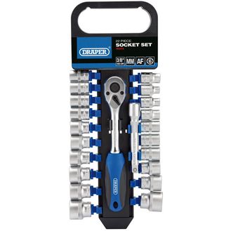 Draper 16373 3/8" Sq. Dr. Combined MM/AF Socket and Ratchet Set (22 Piece)
