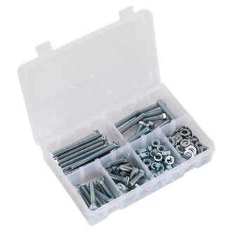 Sealey AB051SNW Setscrew, Nut &amp; Washer Assortment 220pc High Tensile M8 Metric