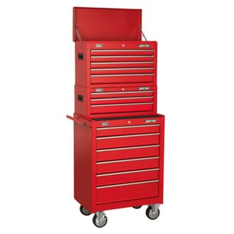 Sealey AP22STACK Topchest, Mid-Box &amp; Rollcab 14 Drawer Stack - Red