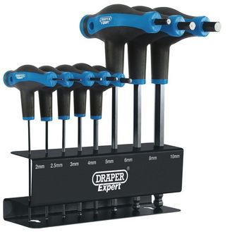 Draper 33873 Soft Grip 'T' Handle Hexagon and Ball End Key Set (8 Piece)
