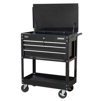 Sealey AP850MB Heavy-Duty Mobile Tool &amp; Parts Trolley with 4 Drawers &amp; Lockable Top - Black