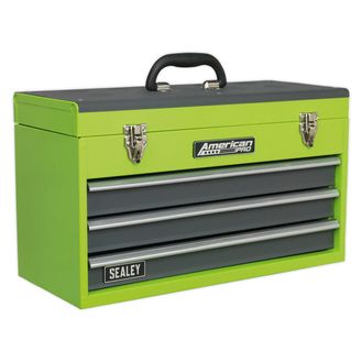 Sealey AP9243BBHV Tool Chest 3 Drawer Portable with Ball Bearing Slides - Hi-Vis Green/Grey