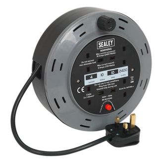 Sealey BCR10B Cassette Type Cable Reel 10m 4 x 230V 1.00mm² Thermal Trip