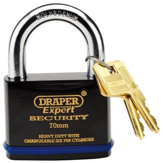 Draper 64195 70mm Heavy Duty Padlock and 2 Keys with Super Tough Molybdenum Steel Shackle