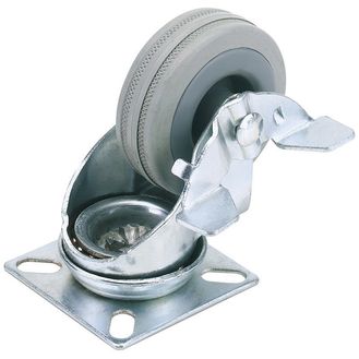 Draper 65469 50mm Dia. Swivel Plate Fi x ing Rubber Castor with Brake - S.W.L 50Kg
