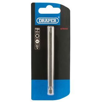 Draper 67014 T40 1/4" Hex TX-STAR&amp;#174; Insert Bit 100mm Long x 1
