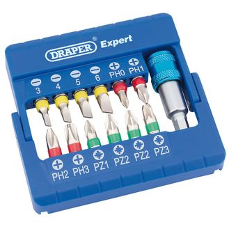 Draper 82401 Coloured Screwdriver Bit Set With Magnetic Holder (13 Piece)