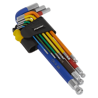 Sealey AK7197 Ball-End Hex Key Set 9pc Long Colour-Coded Imperial
