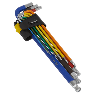 Sealey AK7198 Ball-End Hex Key Set Extra-Long 9pc Colour-Coded Imperial
