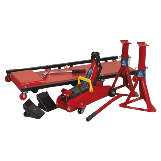Sealey JKIT01 Lifting Kit 5pc 2tonne (Inc Jack, Axle Stands, Creeper, Chocks &amp; Wrench)