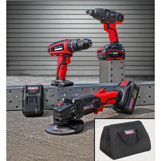 Sealey CP20VCOMBO1 20V Cordless 13mm Hammer Drill/1/2"Sq Drive Impact Wrench/&amp;#8709;115mm Angle Grinder Combo Kit